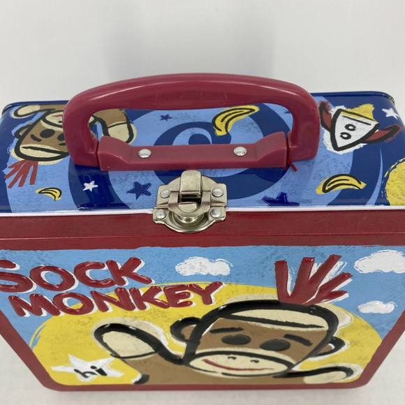 Schylling 2008 3D Sock Monkey Metal Lunch Box EUC Collectible Keepsake Box - Picture 3 of 11